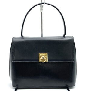 CELINE Handbag Leather Plain Black